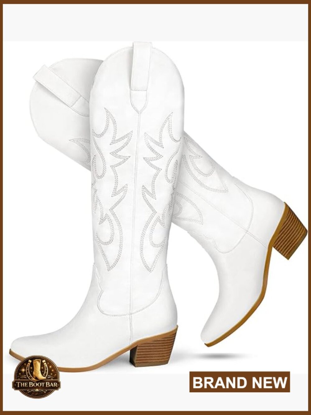 Embroidered Pointed Toe Cowboy Boots Knee High Pull On Chunky Heel Western Boots